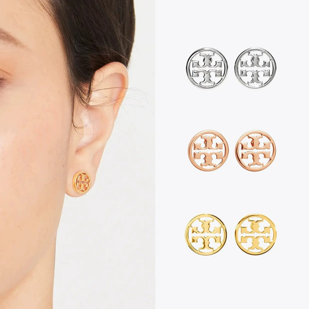 Tory Burch Gold Plated Double Button Cross Stud Earrings